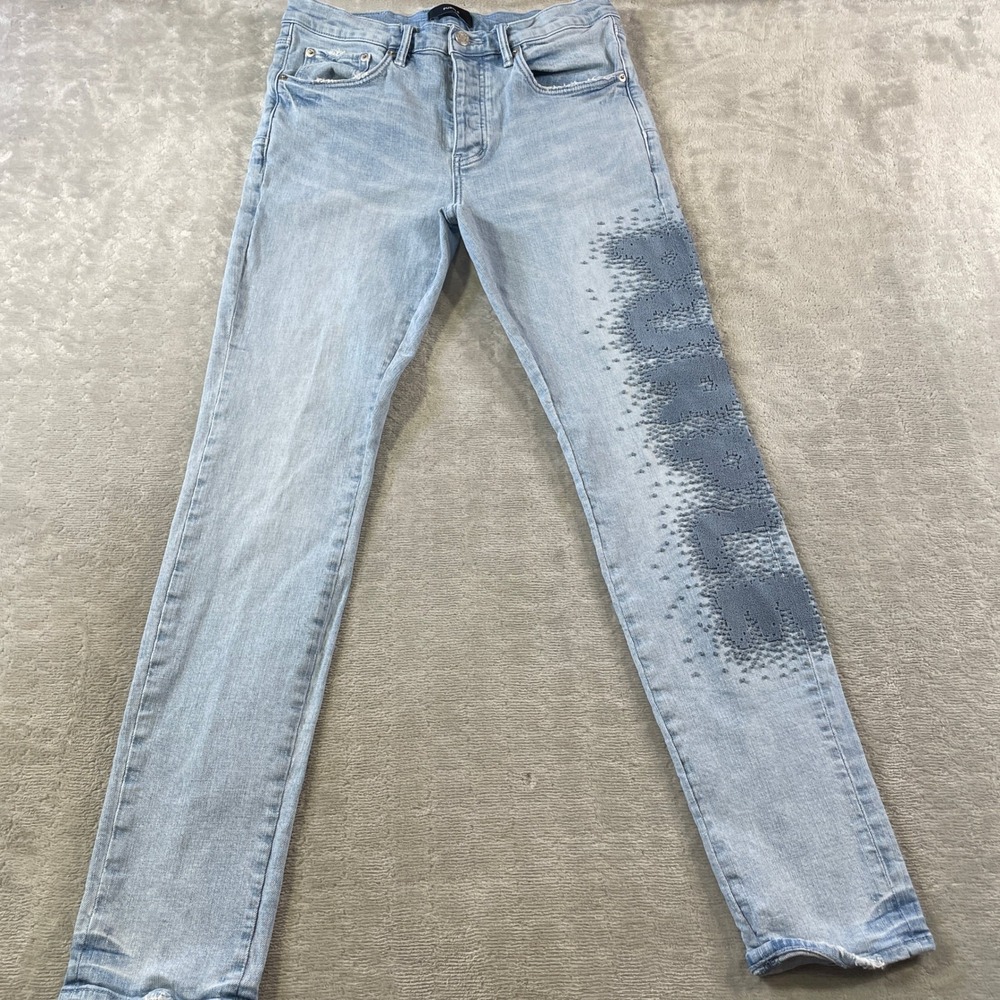 Purple Brand Jeans Mens 32x32 Low Rise Skinny Light Wash Blue Logo Grunge Punk